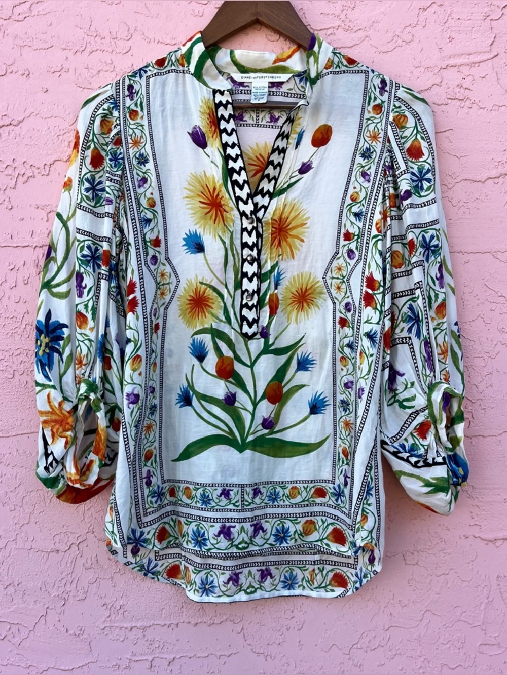 Diane von Furstenberg Floral Silk Blouse Flowers Summer  Size 0